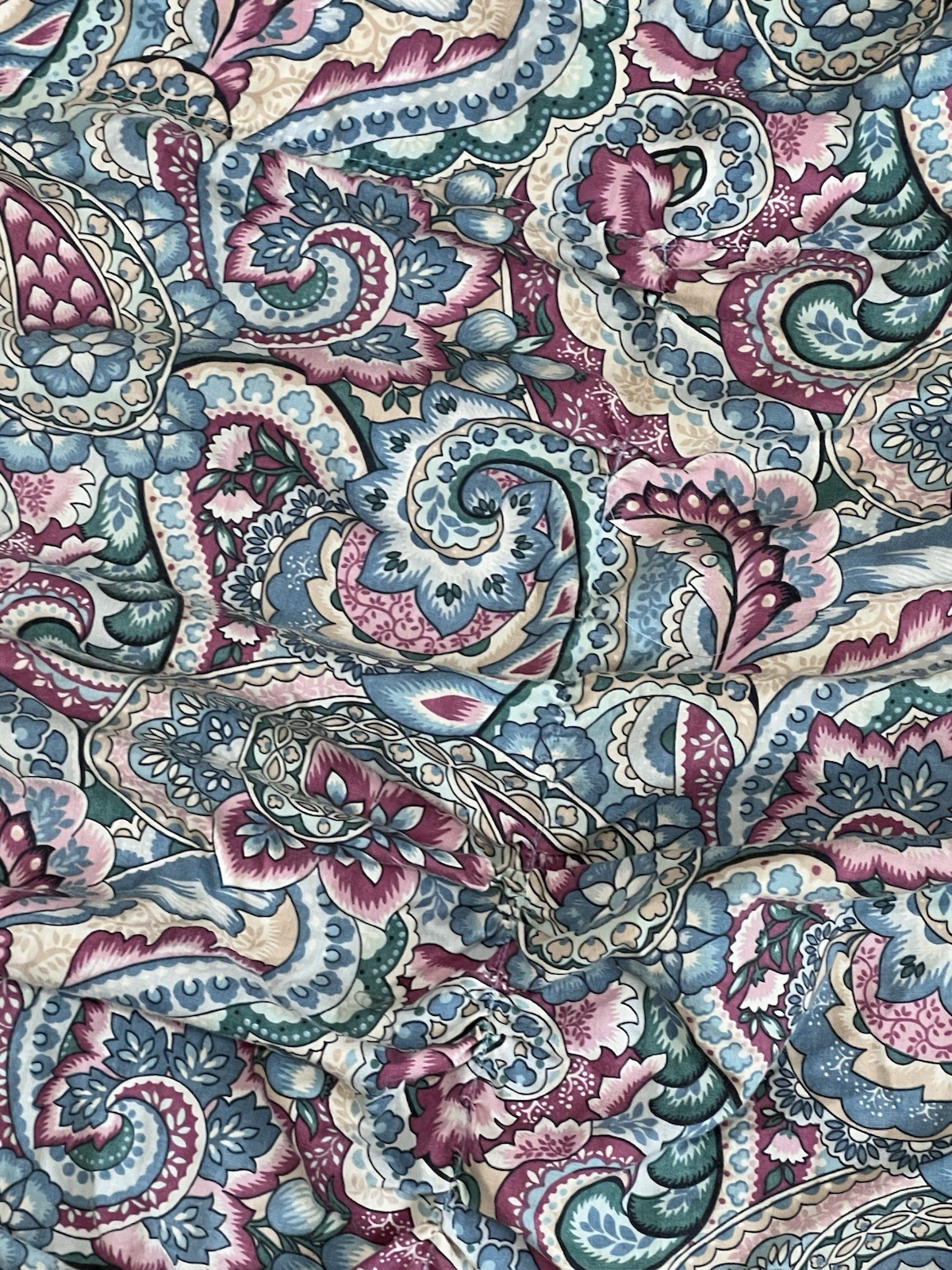 Vintage 80s Handmade Double Tuck Ruffle Valance Blue Paisley Floral Whimsy 100″