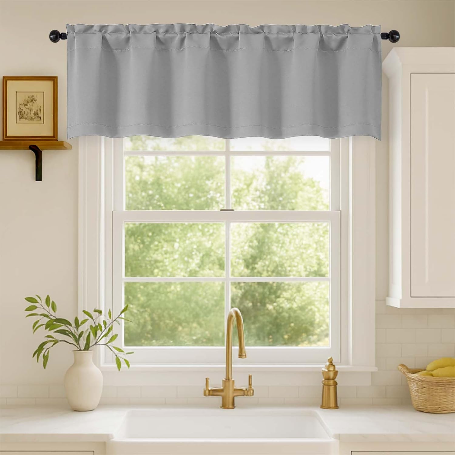 Silver Grey Valances for Windows 1 Piece, Soft Solid Thermal Insulated Blackout