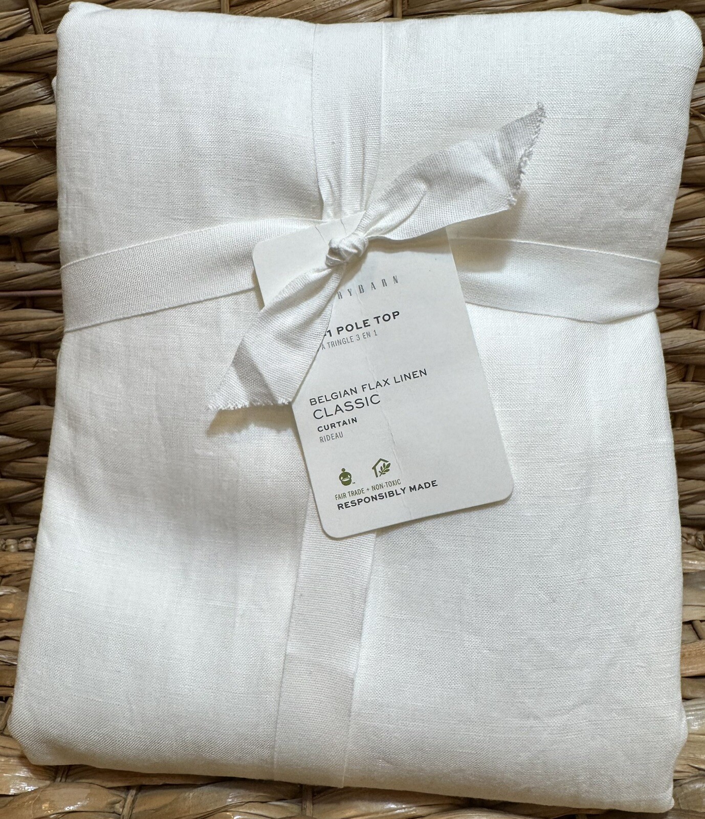 1 Pottery Barn 3in1 Pole Top Belgian Flax Linen CUSTOM 48” x 116” WHITE NEW