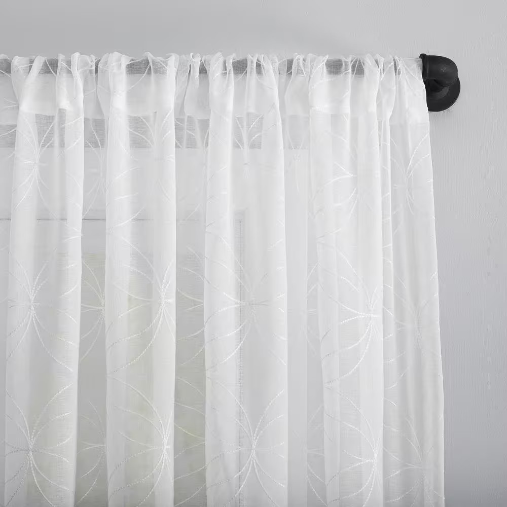 Tamaryn Embroidered Trellis White Polyester 50 In. W X 63 In. L Rod Pocket Sheer