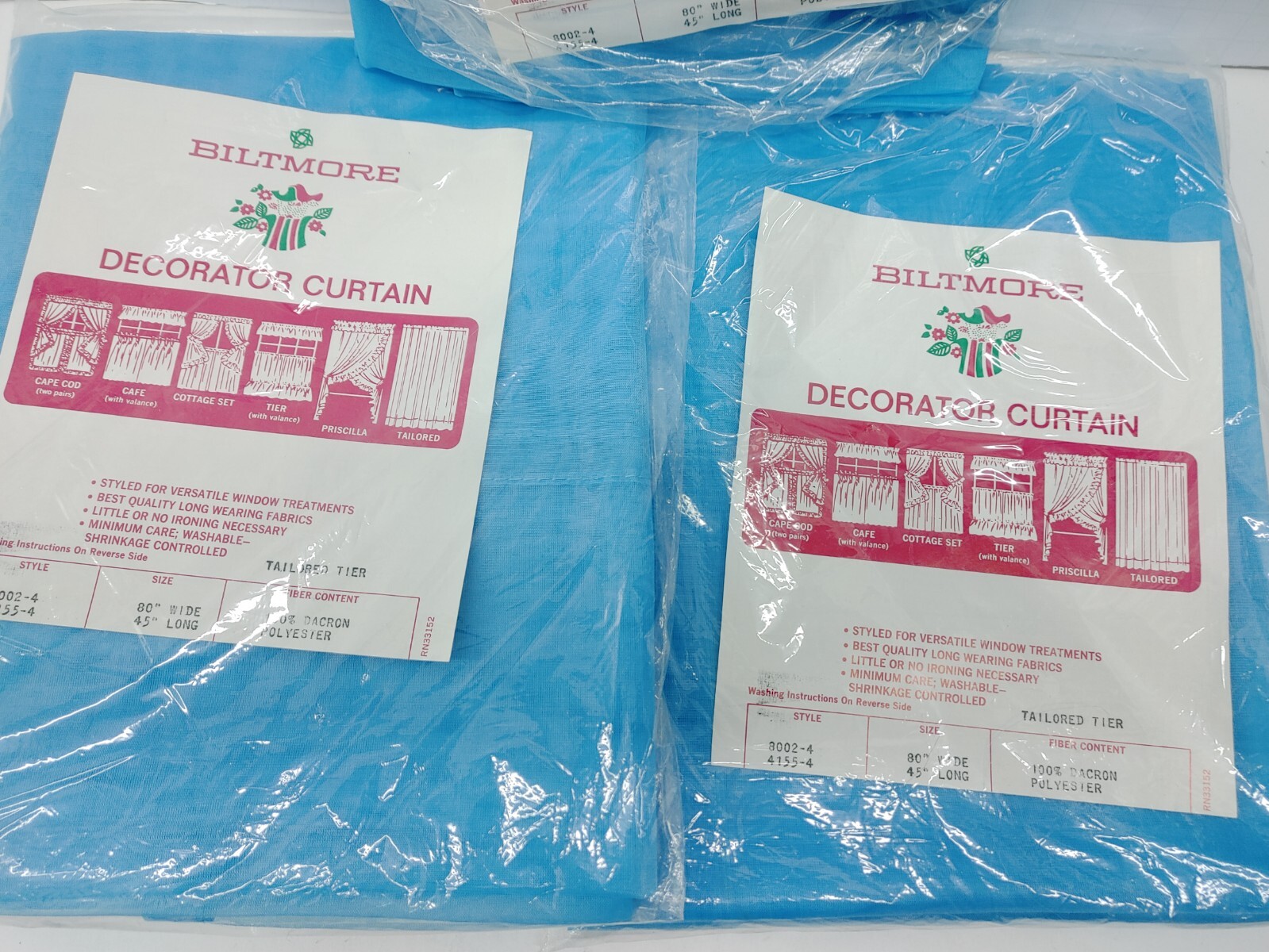 50’S 60’S Biltmore DECORATOR CURTAINS BLUE TAILORED TIER 80W X 45L ( 3PK BUNDLE)