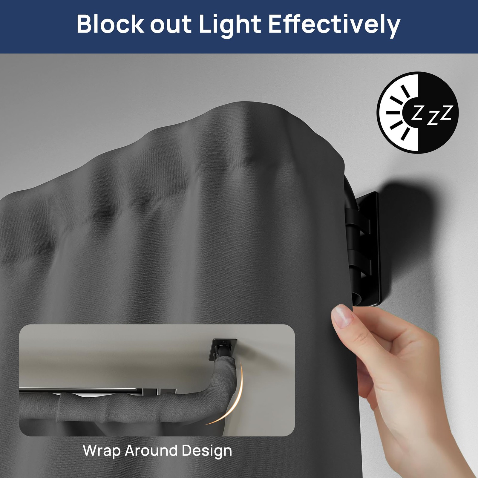 Blackout Curtain rod for windows 48 to 84, Wrap Around Curtain Rods for Bedro…