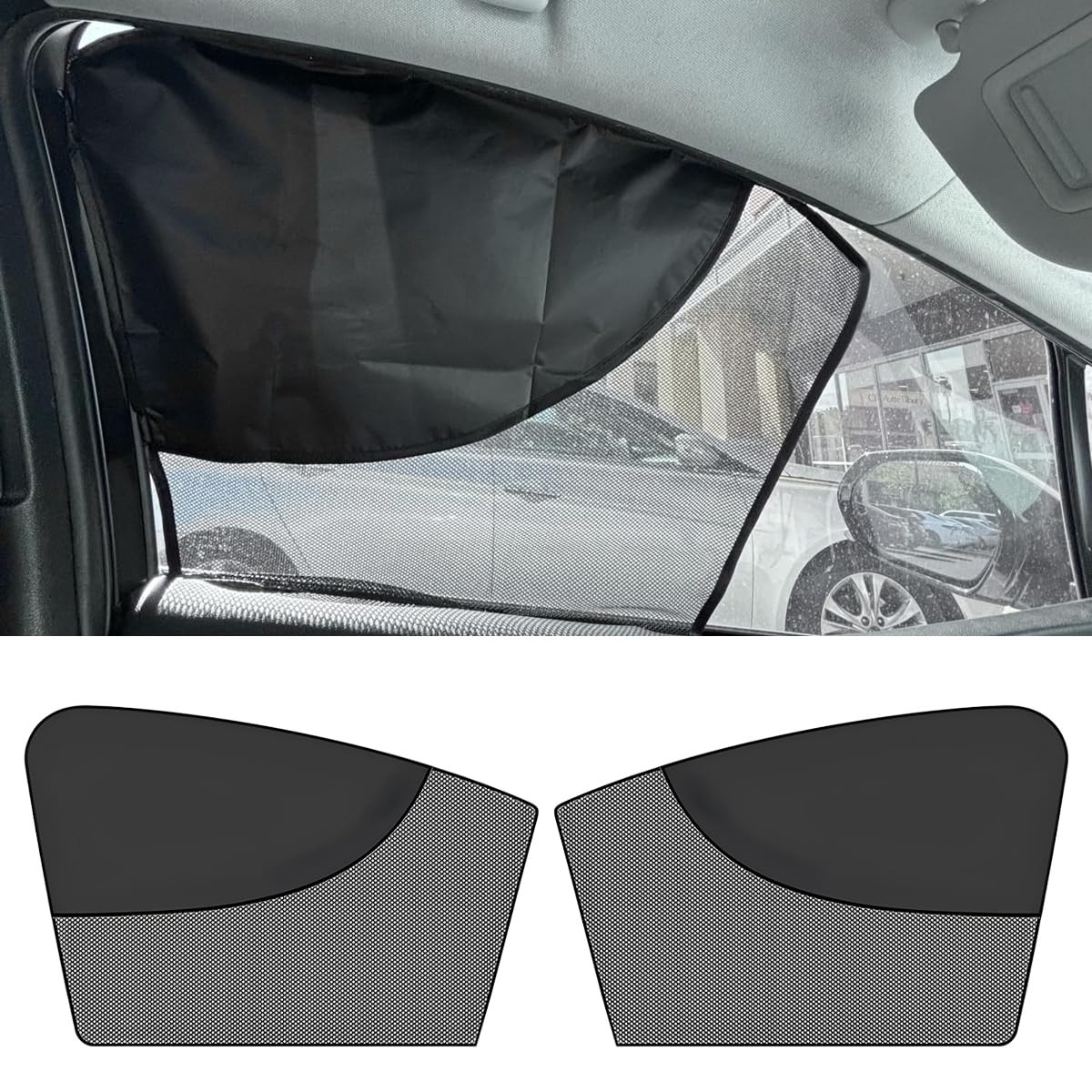 2PCS Car Window Shades, Magnetic Car Side Window Sun Shade, Half Blackout Front