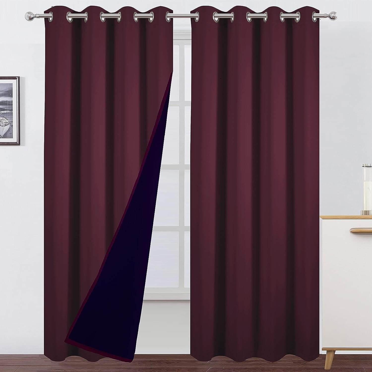 Lemomo, 100% Blackout Curtains, Burgandy Red