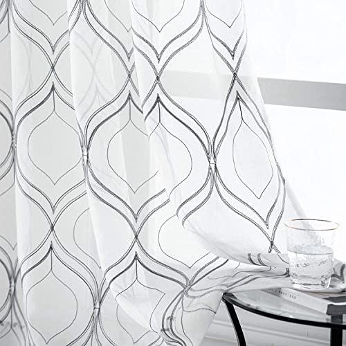 White Sheer Curtains 84 Inches Long 2 Panels Set 54″W x 84″L (Pack of 2) Grey