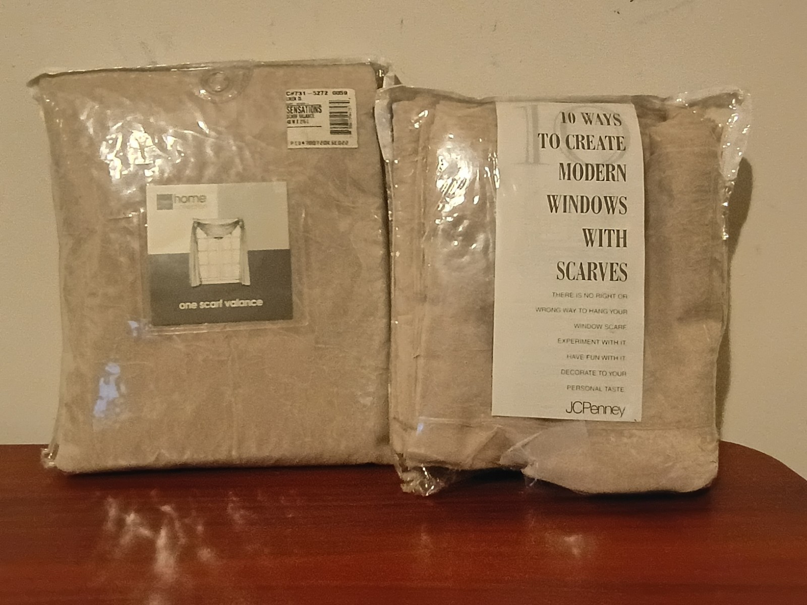 JC Penney Home Collection Set of 2 Tan Sensations 48″ W x 216″ L Scarf Valances