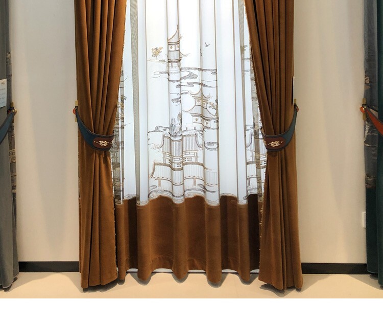 Custom floor-to-ceiling window velvet coffee cloth curtain valance drape C2100