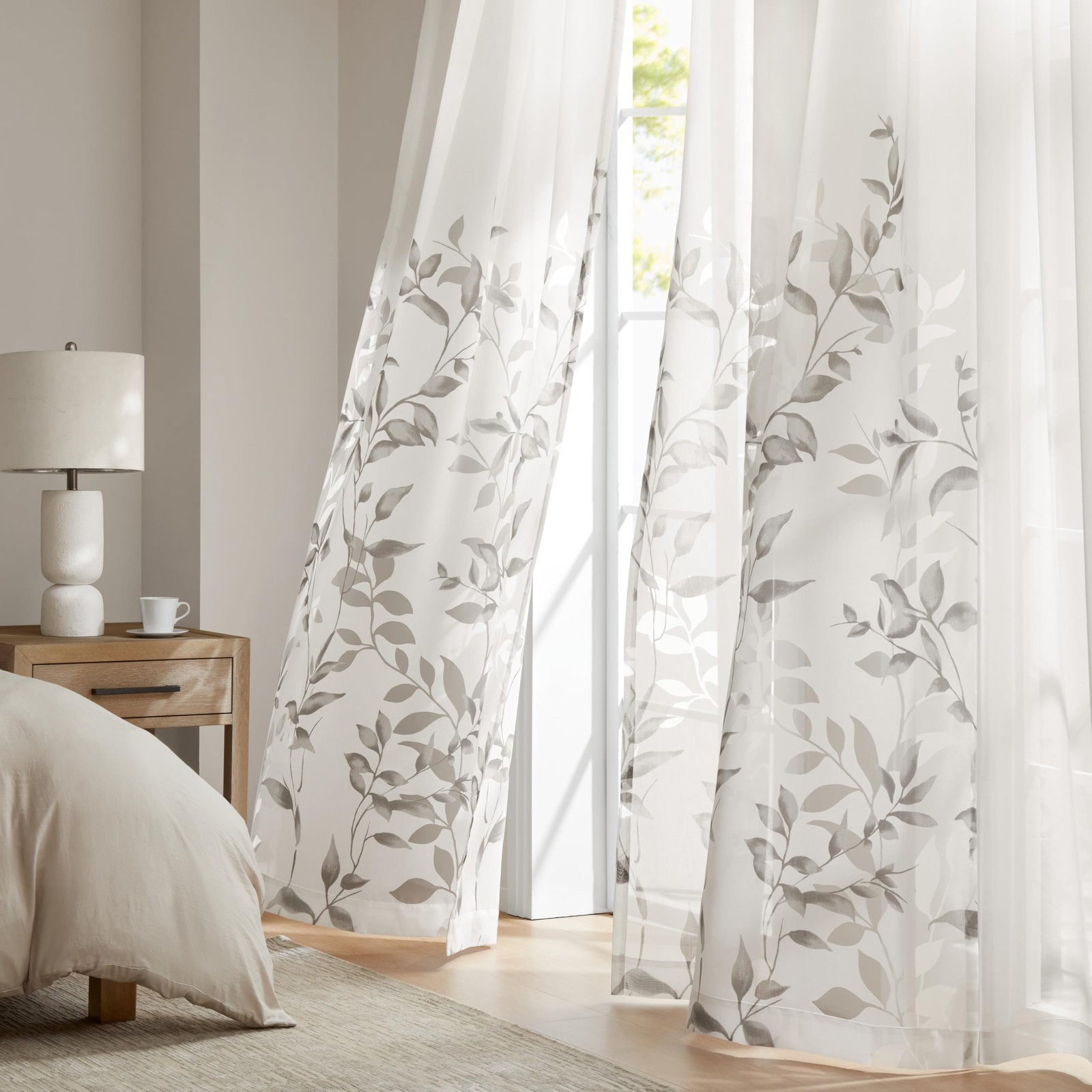 Cecily Semi Sheer SINGLE Panel Window Curtain Burnout Botanical Print, Easy T…