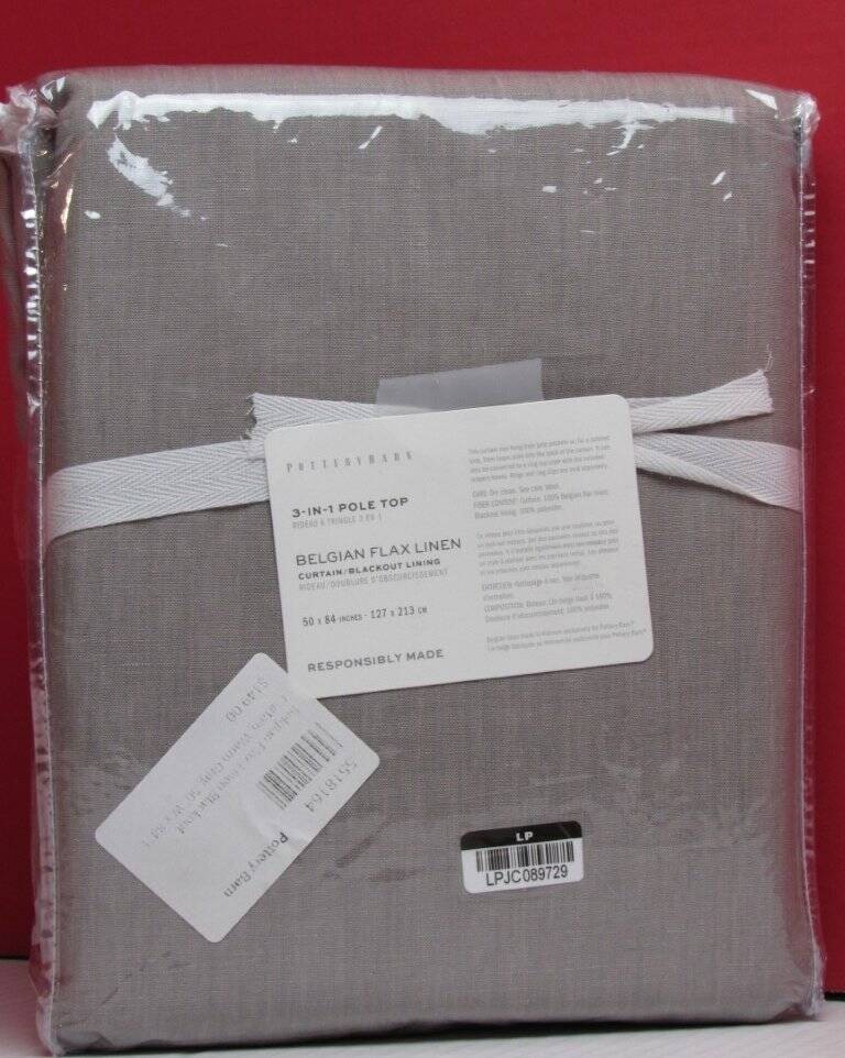 Pottery Barn Belgian Flax Linen Curtain Blackout 50″x 84″ 1 panel Warm Gray NWT