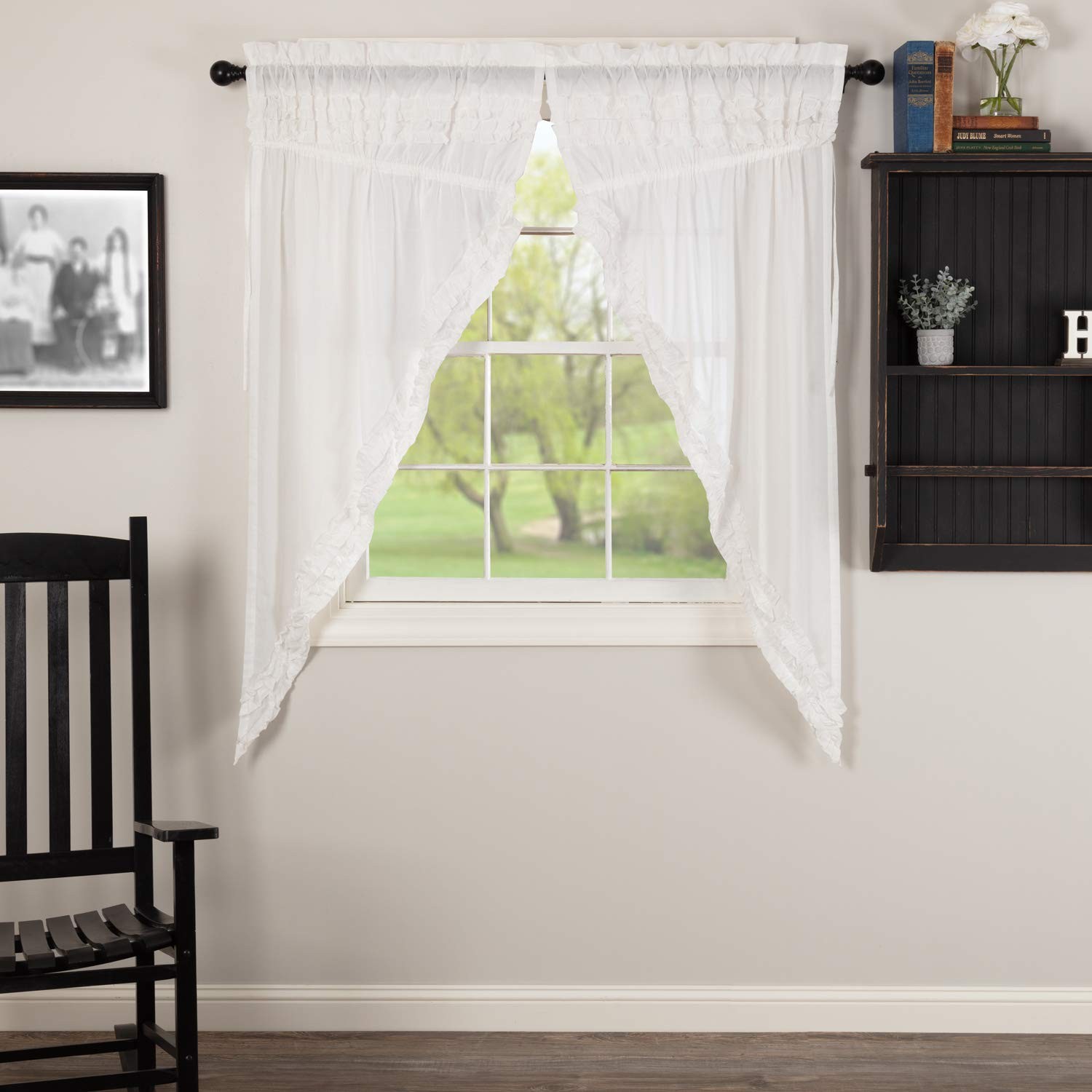 Farmhouse 63x36x18 Prairie Panel Pair White Rod Window Curtains
