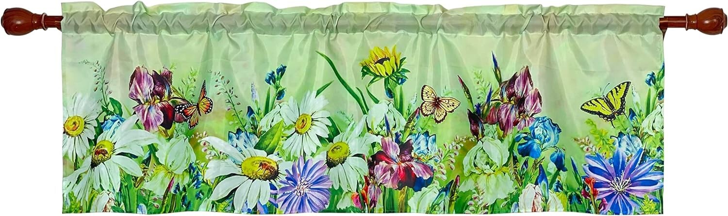 EZ.enjoy Daisy Butterfly Flower Window Curtain Valance Rod Pocket, 58 x 18 in