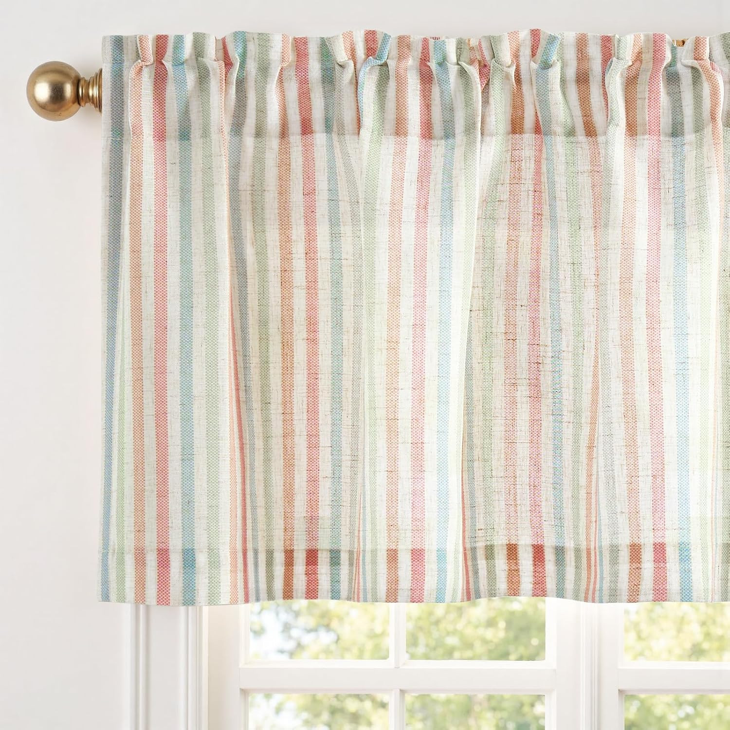Valance Curtain Linen Textured Striped Window Curtain for Living Room Light Filt