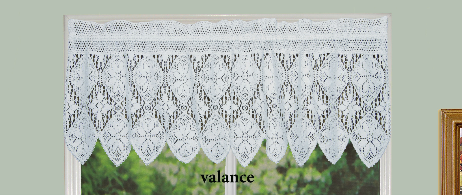 Creative Linens Crochet Lace Kitchen Curtain Valance 1PC, White Knitted 3918W