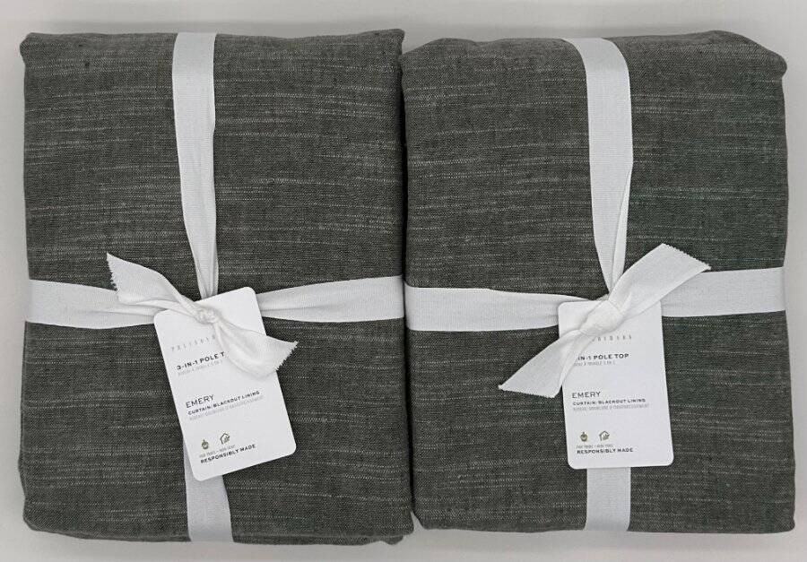 Pottery Barn Emery Linen Poletop BLACKOUT Curtain (2) 50 x 96 Loden Green