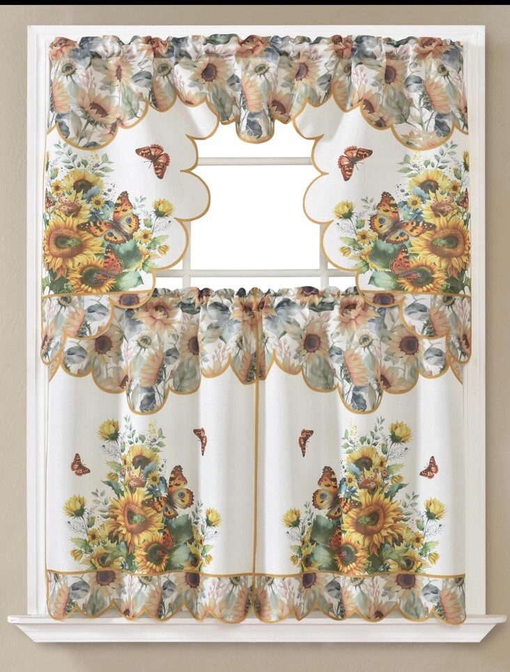 Sunflower Butterfly Window Kitchen Curtain Tier and Valance 🔥free Shipping