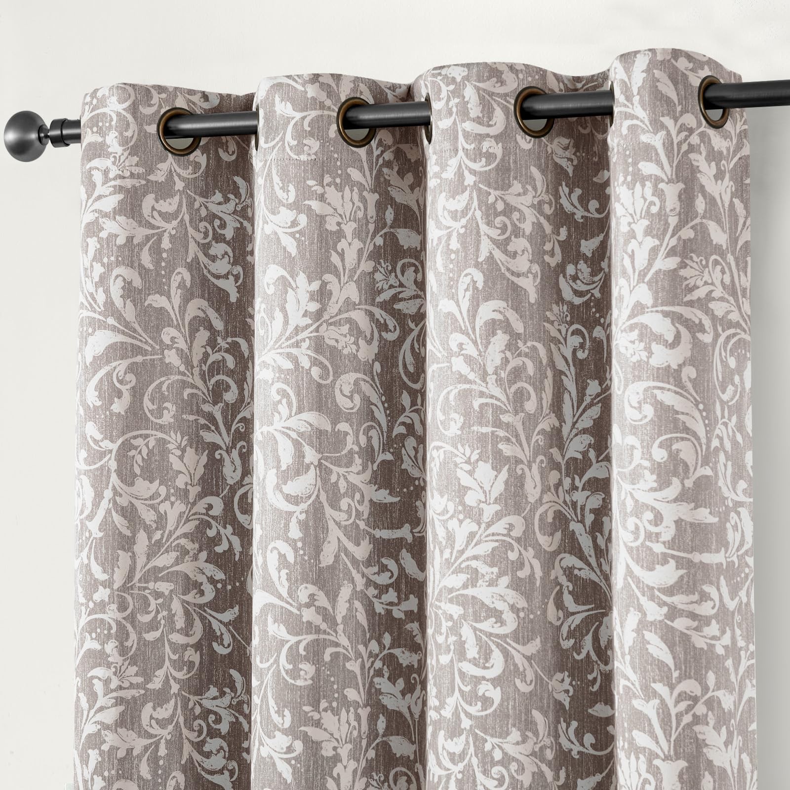 Jinchan Blackout Curtains 84″ Taupe Grey Floral Scroll Pattern 2 Panels