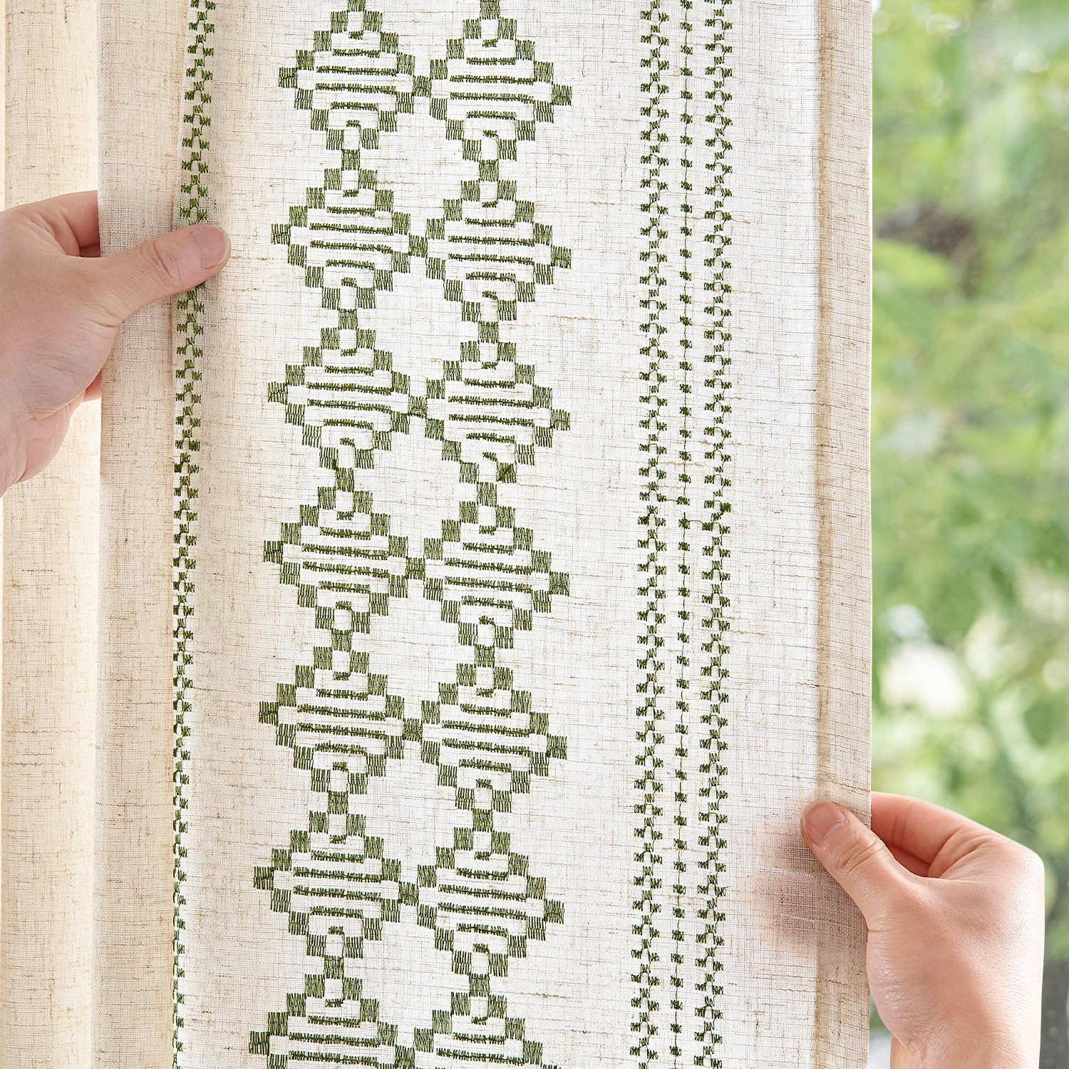 Jinchan Boho Curtains Linen Blend Beige Farmhouse Curtains 96 Inches Long for Li
