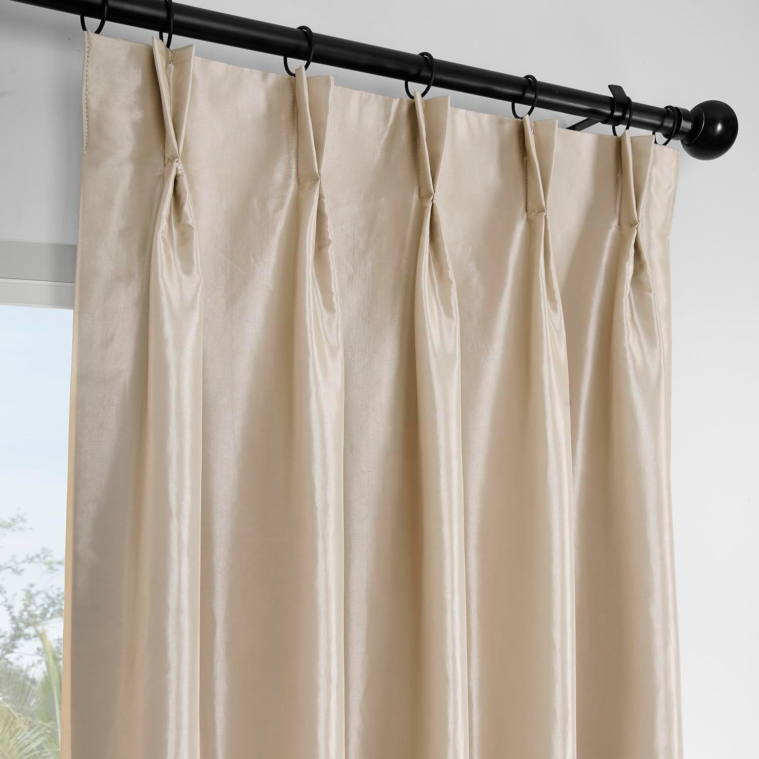 Antique Beige Faux Silk Taffeta Blackout Curtain 84″ for Bedroom & Living Room