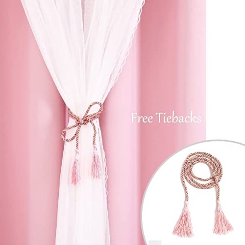 Double Layer Curtains 90 Inch Length- Baby 52″W x 90″L (Pack of 2) Pink
