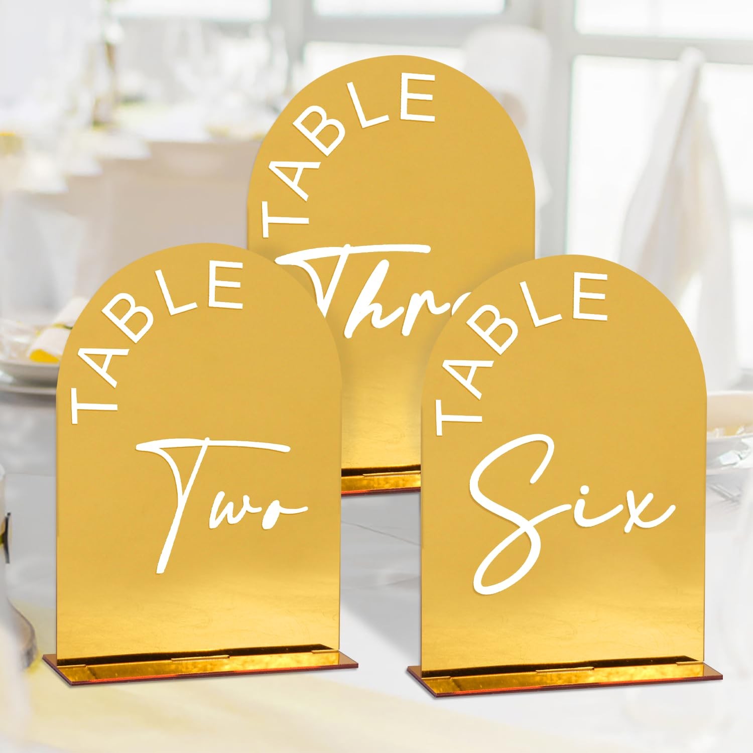 Koudgy Gold Mirror Arch Wedding Table Numbers 1-25 Stands 5X7 Inch Acrylic Arch