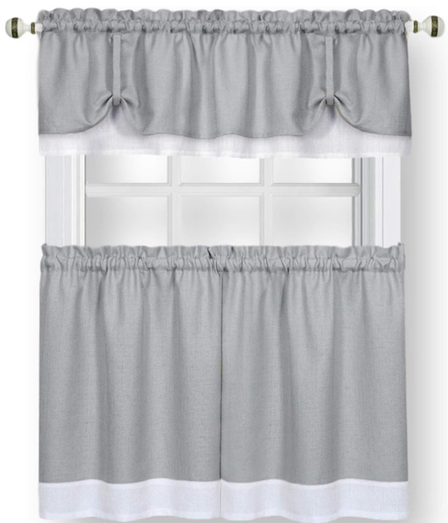 ACHIM Darcy Tier & Valance Curtain Set 58×36 / 58×14 Gray White
