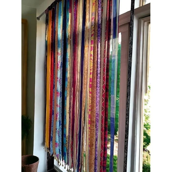 Boho Curtains Light-Filtering Gypsy Hippy Curtain Handmade Set of 2 Sari Silk