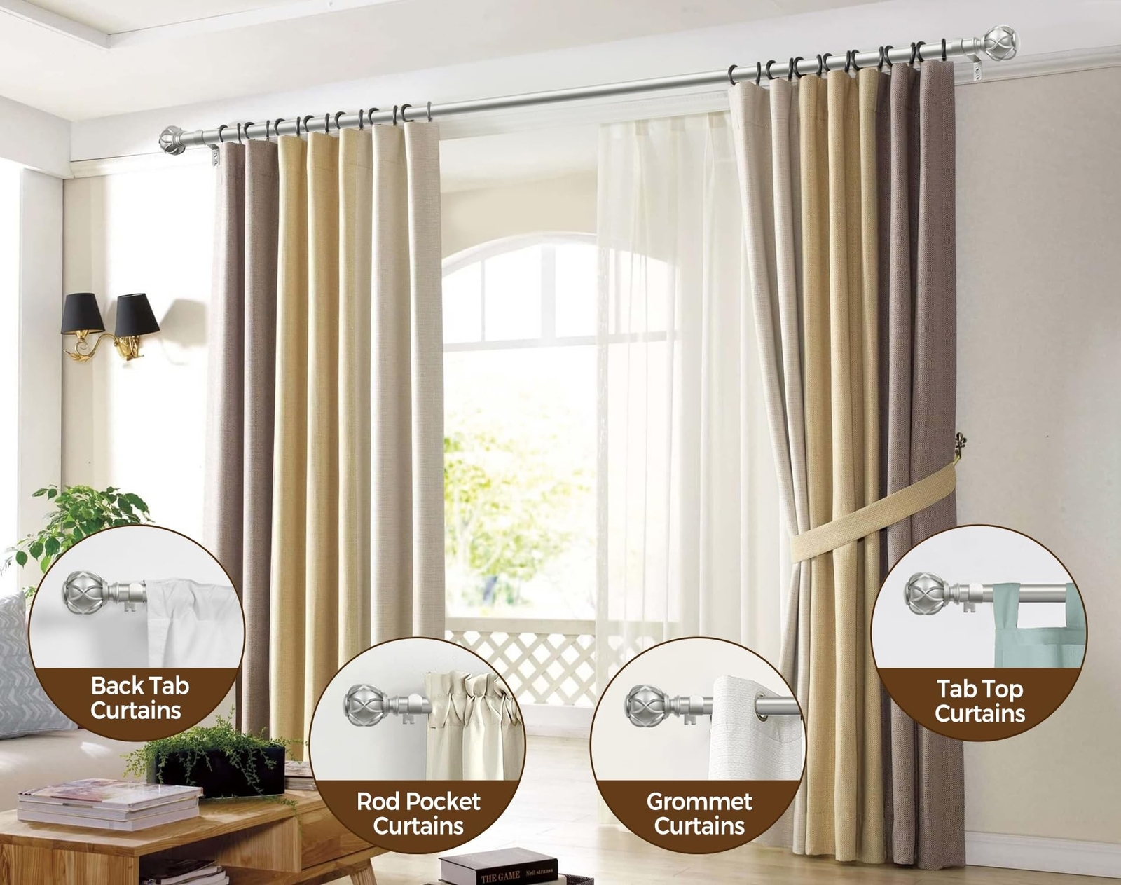 KAMANINA 1 Inch Curtain Rod Telescoping Single Drapery Rod 28 to 48 Inches (2…