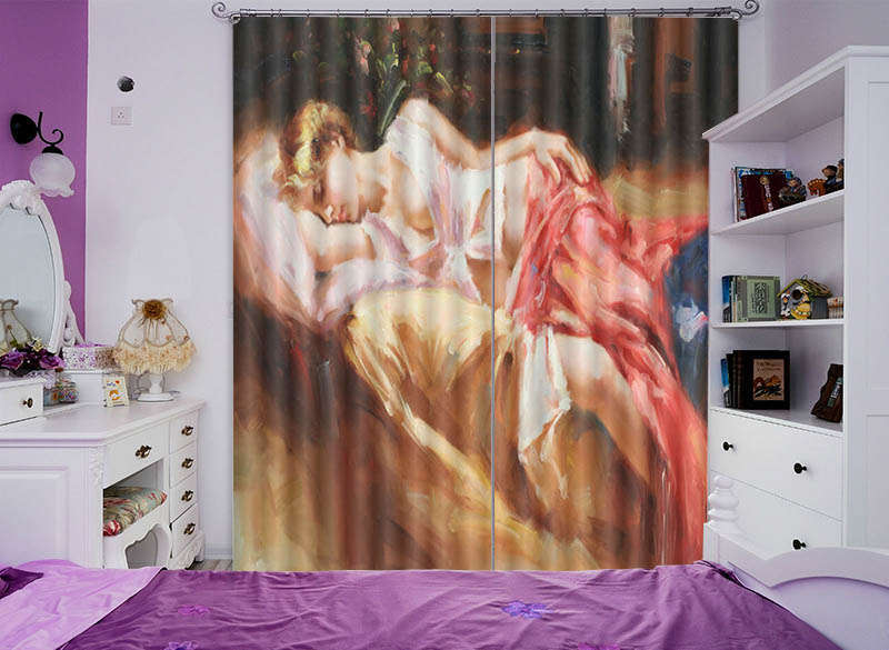 Quiet Oil Painting Beauty 3D Curtain Blockout Photo Print Curtains Drape Fabric