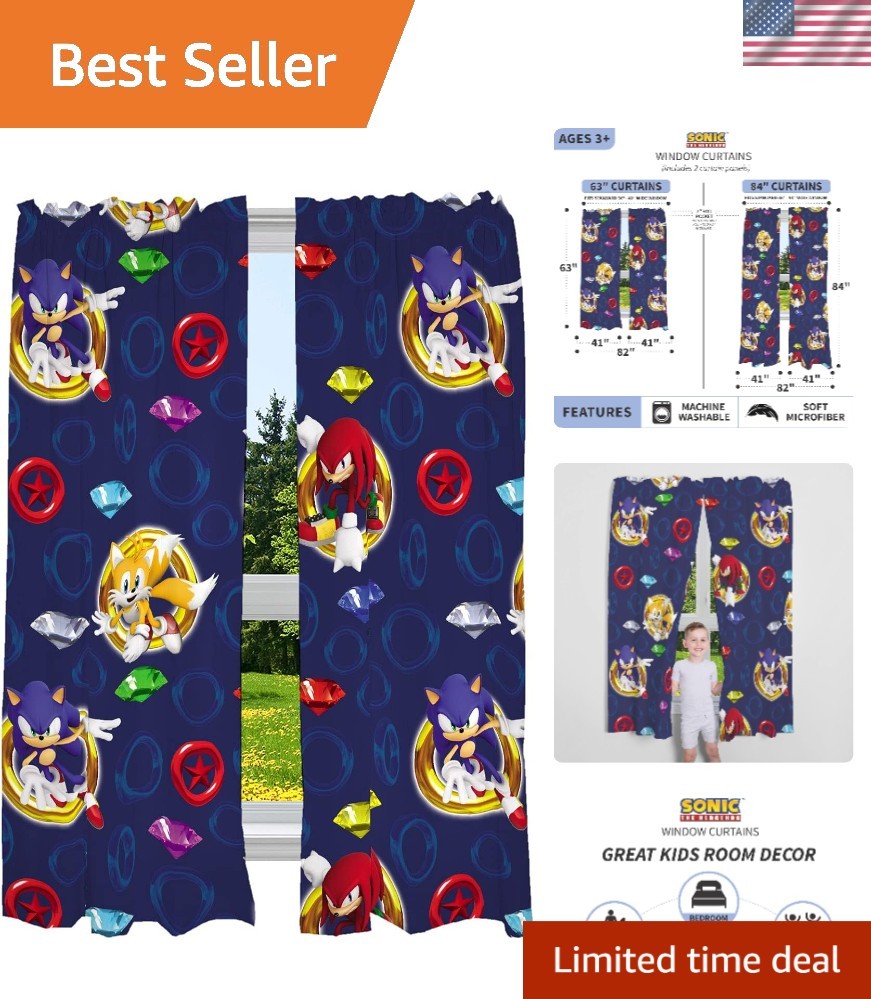 84-Inch Sonic the Hedgehog Drapes – 2-Panel Set for Fun Bedrooms & Playrooms