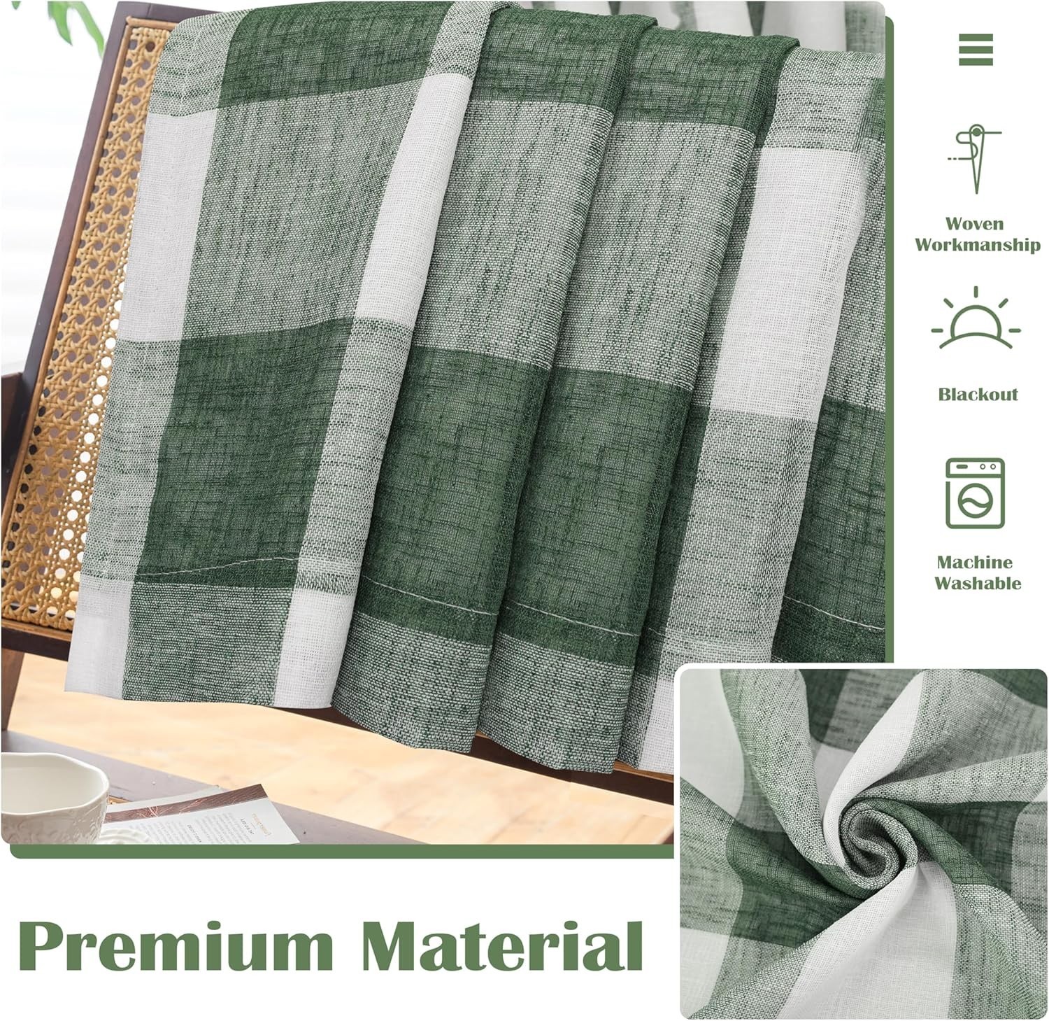 Buffalo Plaid Blackout Curtains 52×84 Loden Green – Set of 2