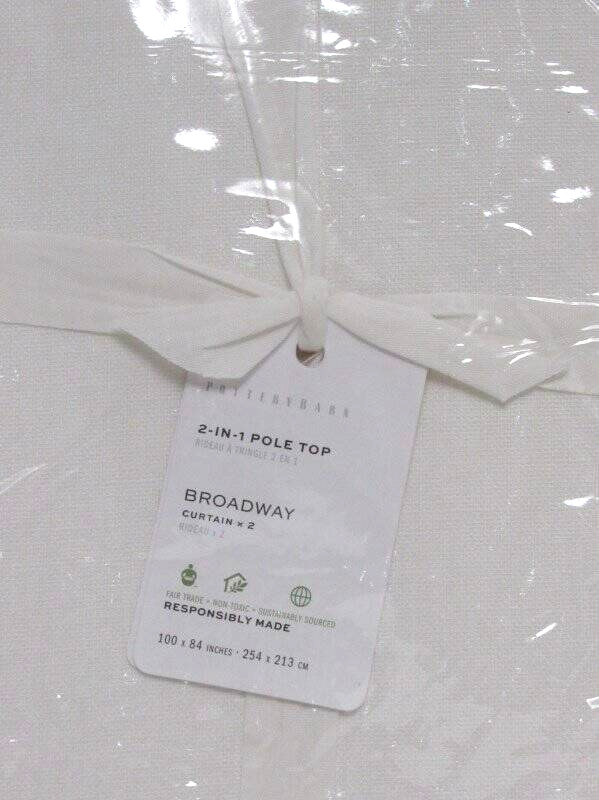 Pottery Barn Broadway Curtain-Set /2, Light Filtering 100″ x 84″ White Color NWT
