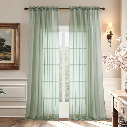 Voile Sheer Curtains – Transparent Light 59″W x 96″L (Pack of 2) Sage Green
