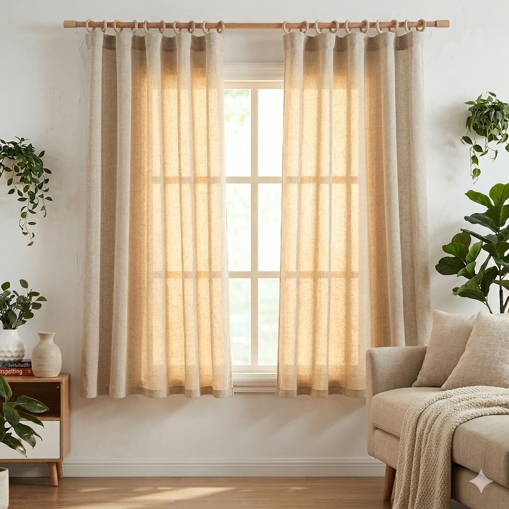 63-inch Linen Curtains Semi Sheer Curtains for Window Treatments Living Room