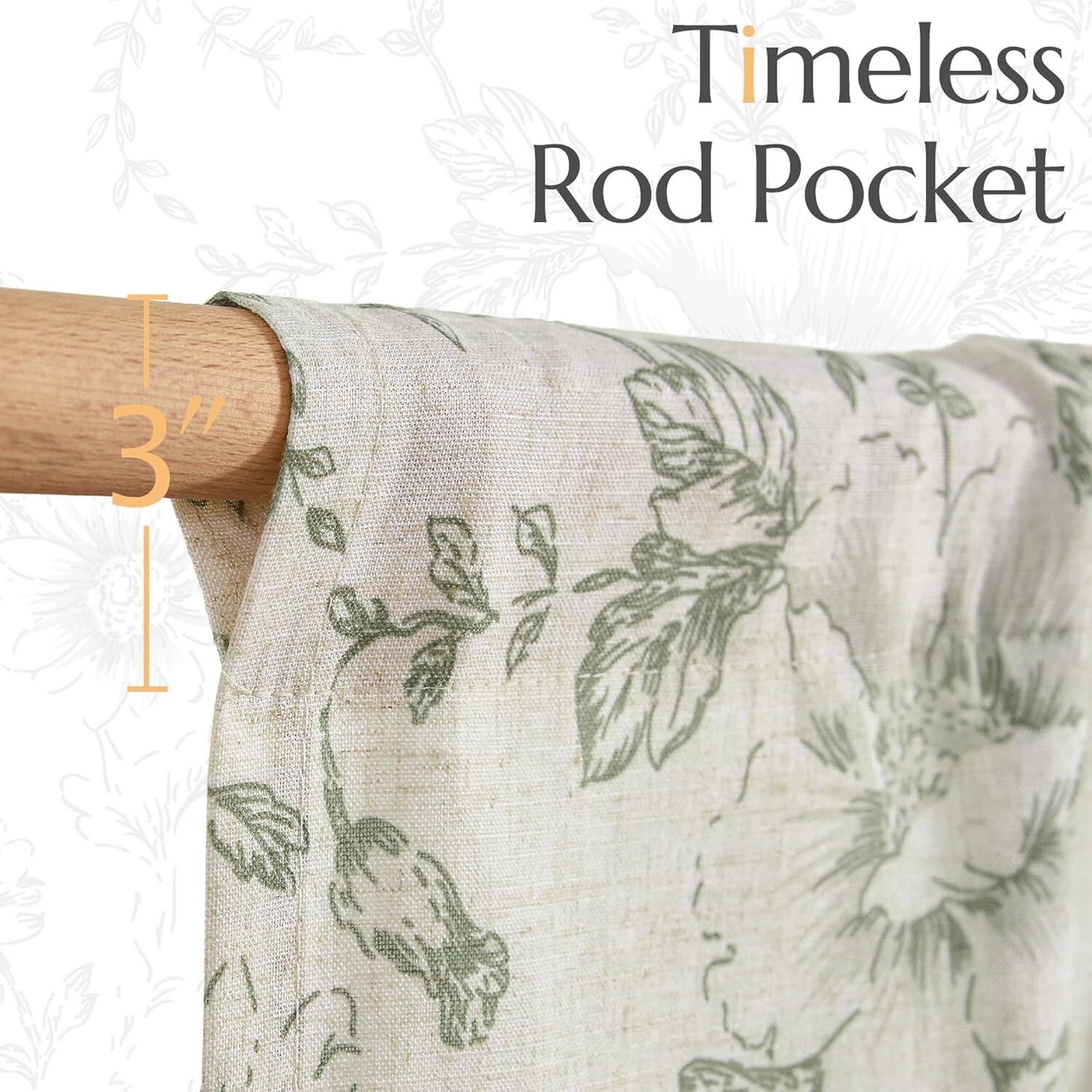Light Filtering Floral Linen Valance – Elegant Sage Green Window Treatment 24″