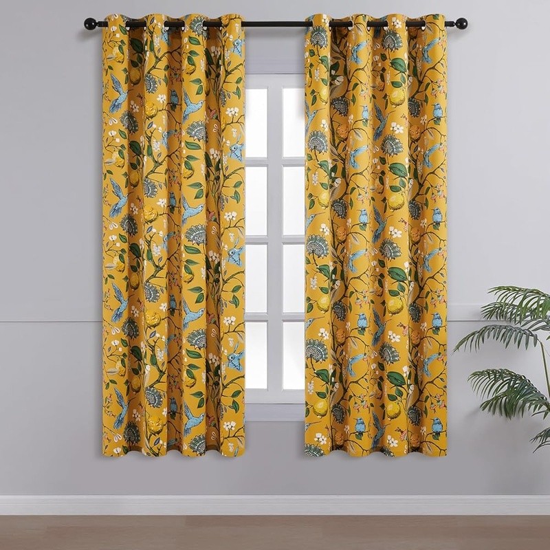 Hummingbird Window Curtains Set Room Darkening Drapes Energy Efficient Blackout
