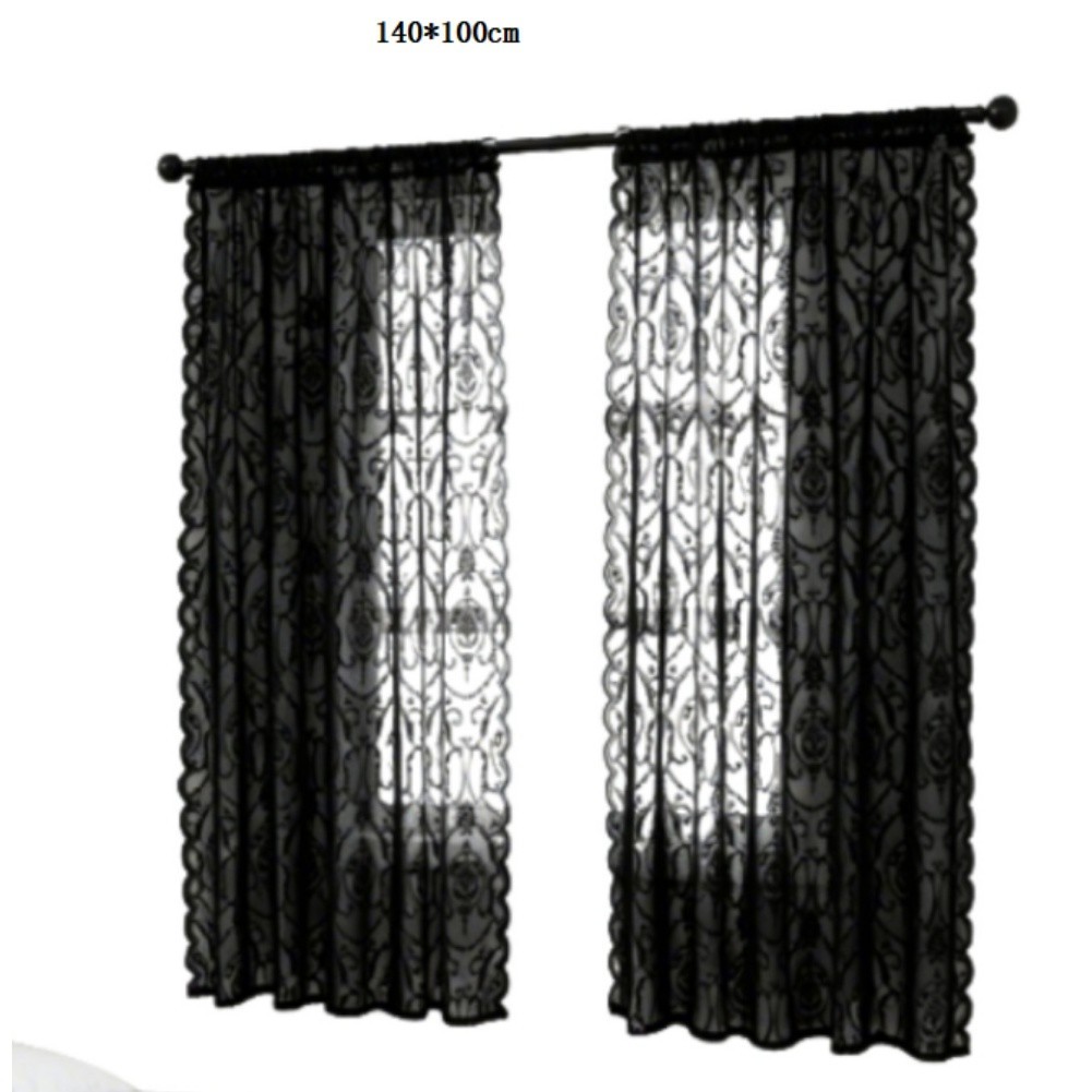 European Vintage Style Black Lace Sheer Curtains Polyester 140x100cm 140x160cm