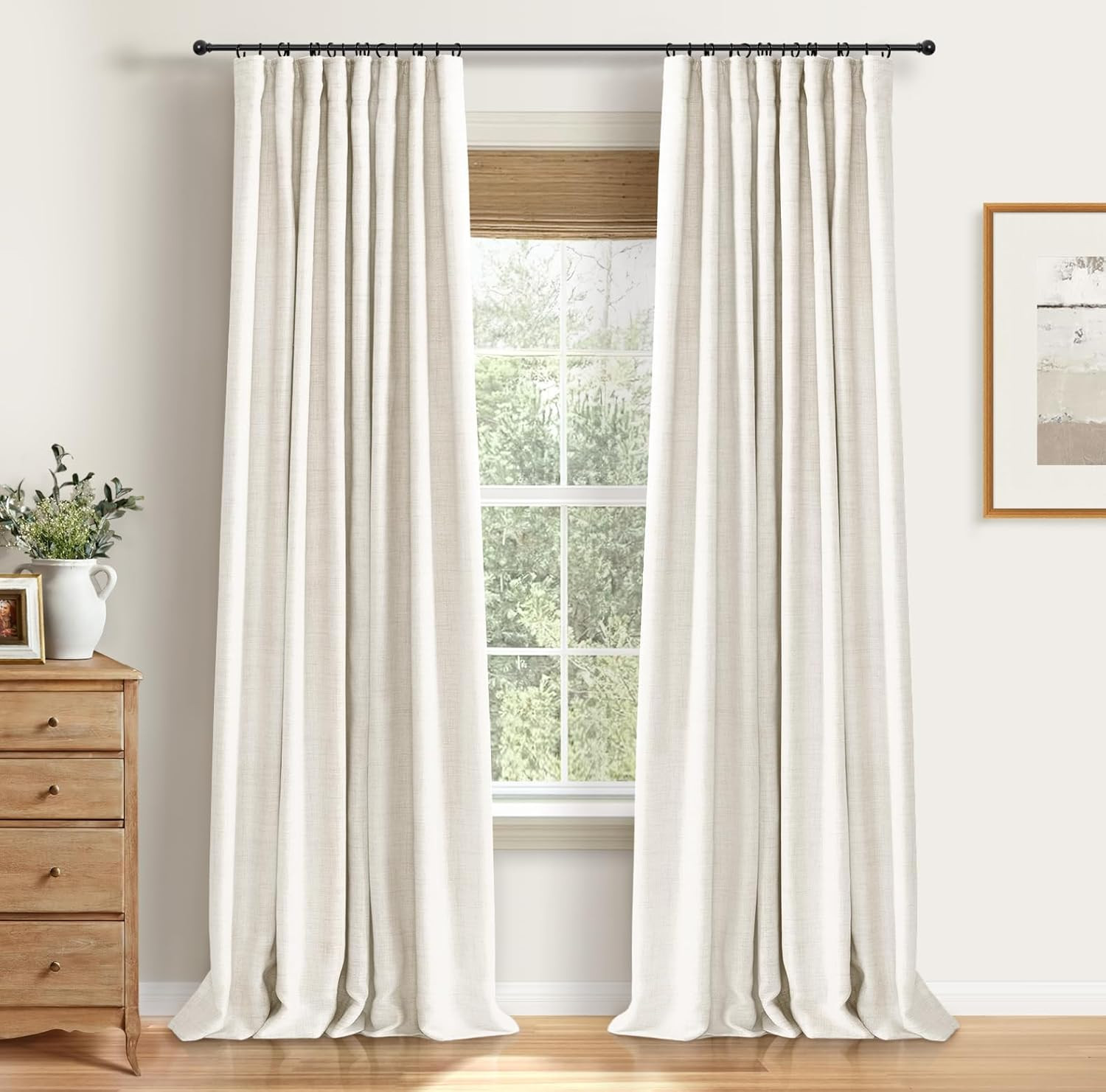 Full Blackout Curtains for Bedroom 120 Inch Length 2 Panels Set, Clip Rings/Rod