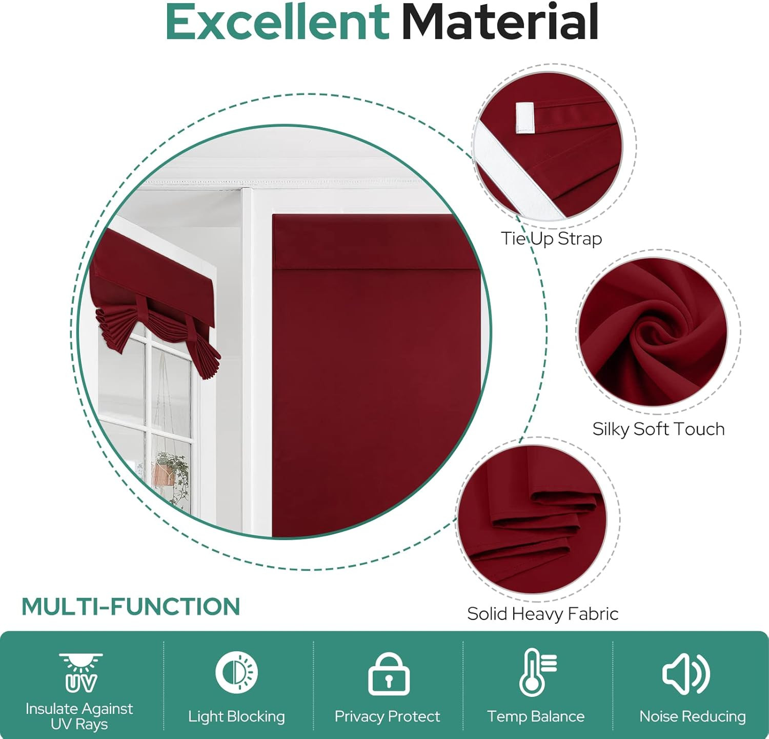 Burgundy Blackout Door Curtain Red Privacy French Door Blind, 26 X 68 Inch Room