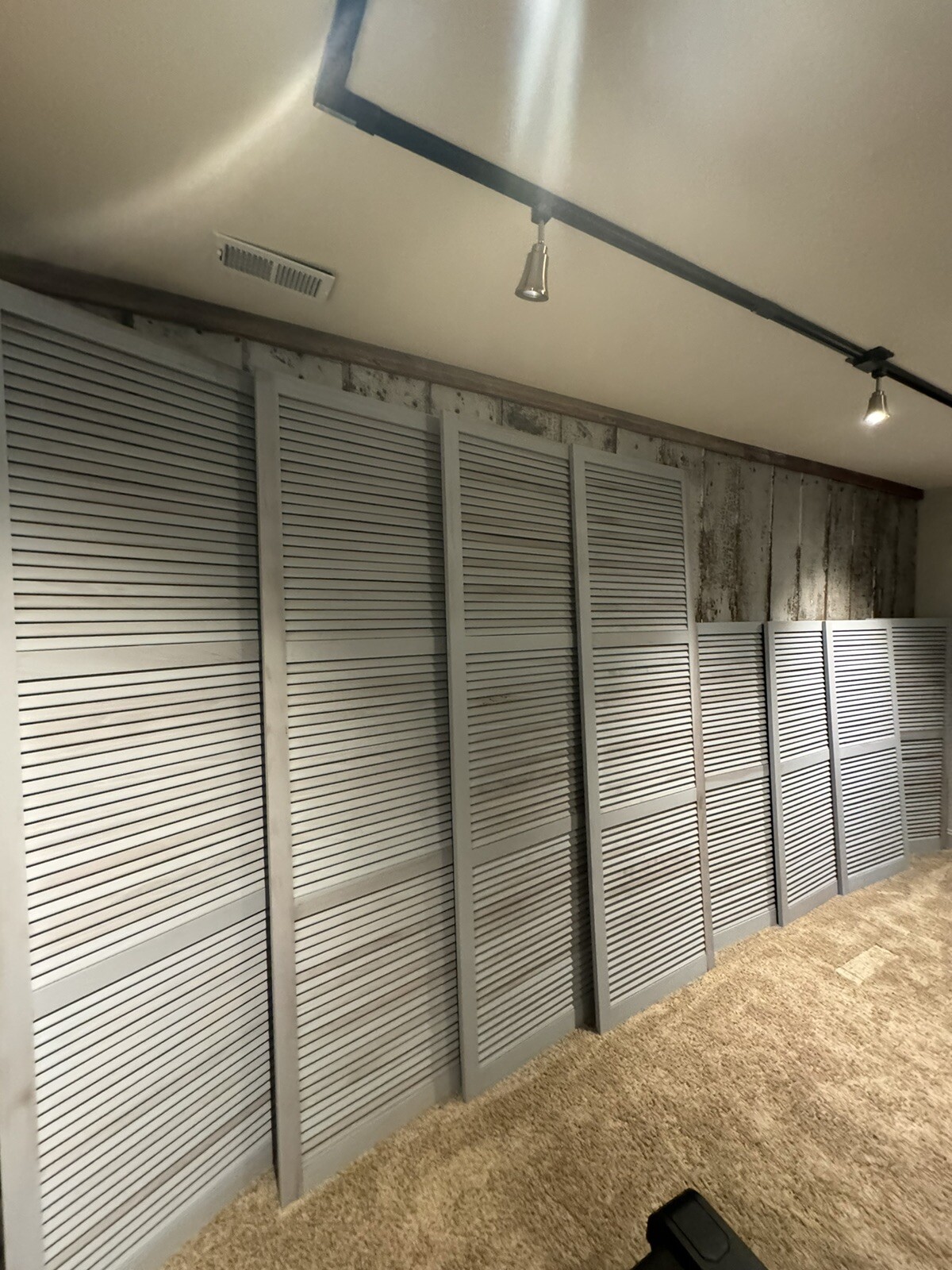 Custom redwood shutters, exterior grade primed.(4) 30″x96″ and (4) 30″x66″. NEW