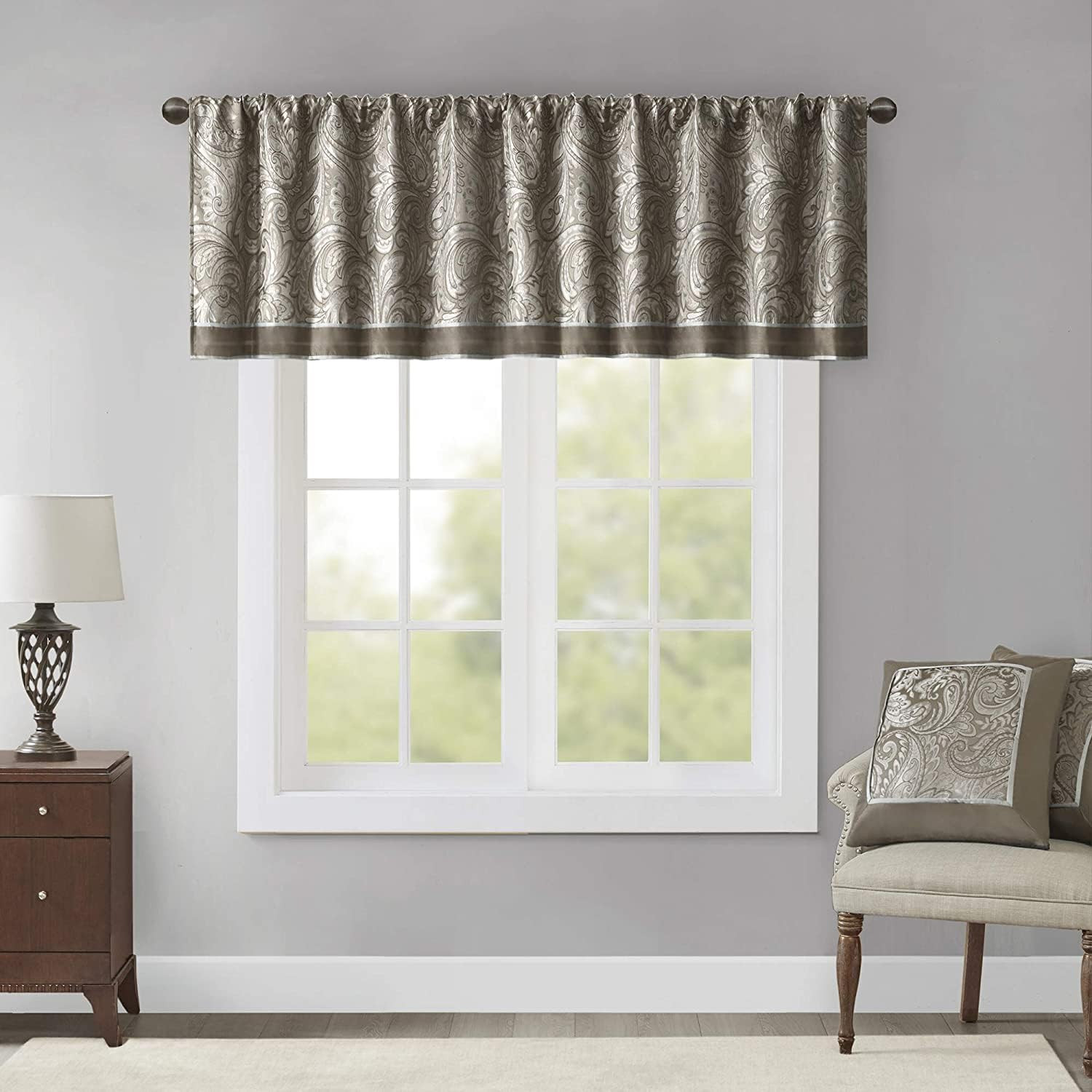 Aubrey Jacquard Rod Pocket Valance , Classic Elegant Silk Paisley Valances For