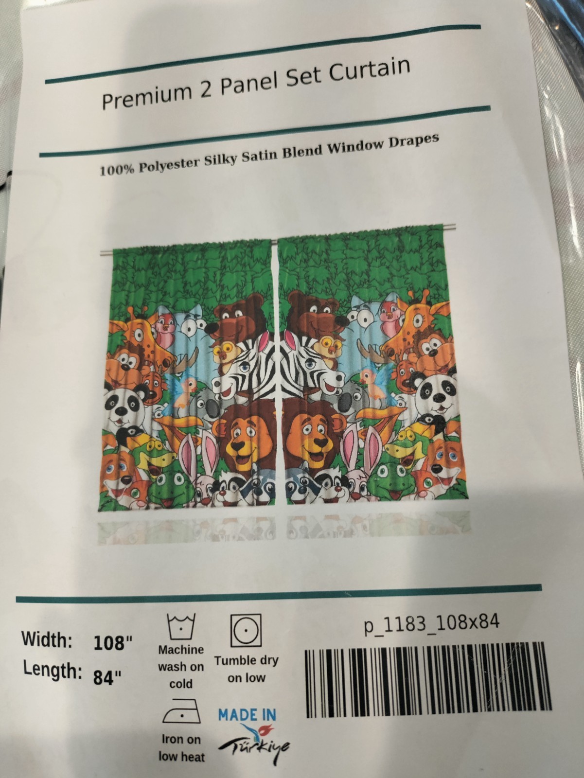 2 Panel Set Animal Theme Multicolor Polyester Satin Curtains 108×84 in