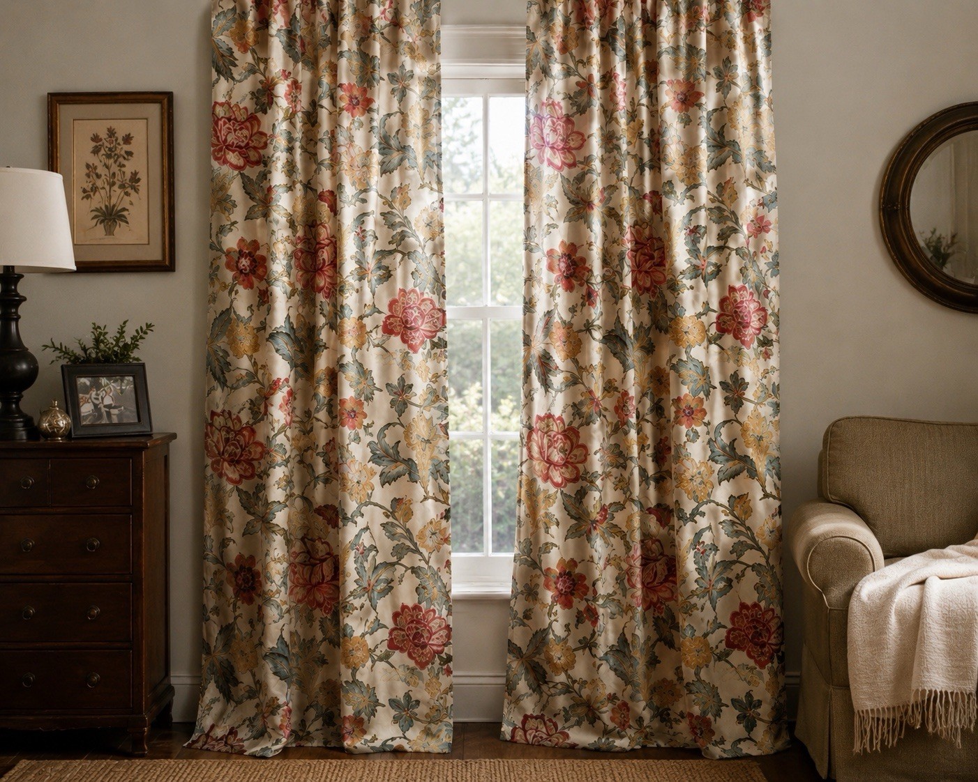 Pottery Barn Floral Lined Curtain Panels 50×108 Rod Pocket Light Filtering Set