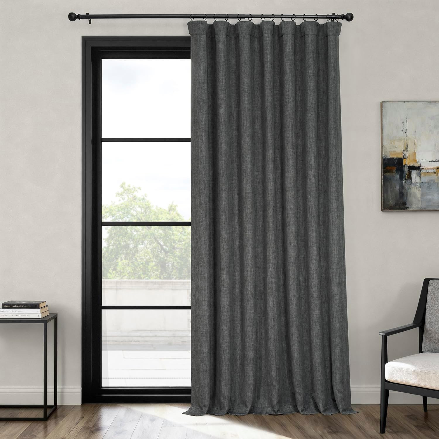 Extra Wide Faux Linen Dark Gravel Curtains 100×120 for Living Room