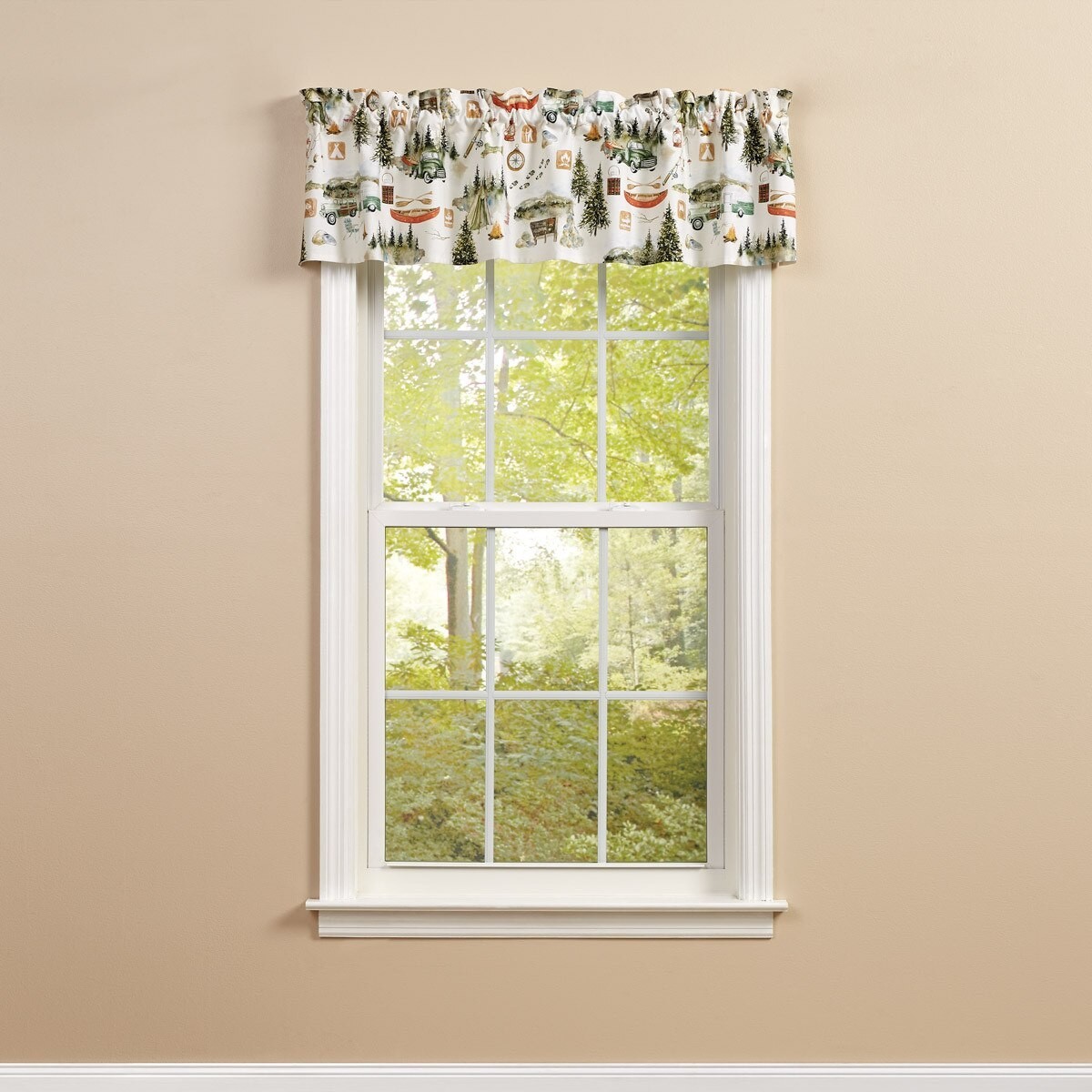CAMPING VALANCE, 60X14, NEW IN PACKAGE, CUTE OUTDOORS, CAMPER, NATURE