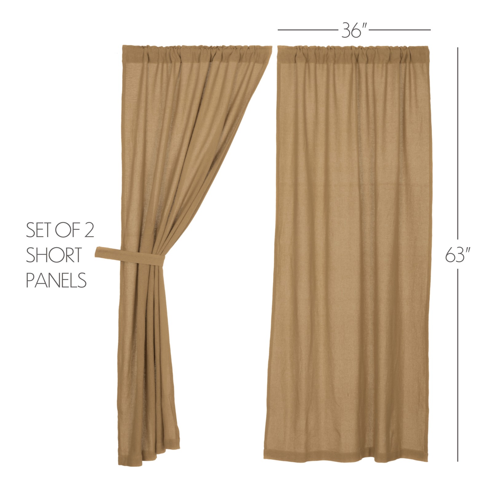 Farmhouse 63″x36″ Panel Pair Tan Rod Pocket Burlap Window Curtains VHC Brands