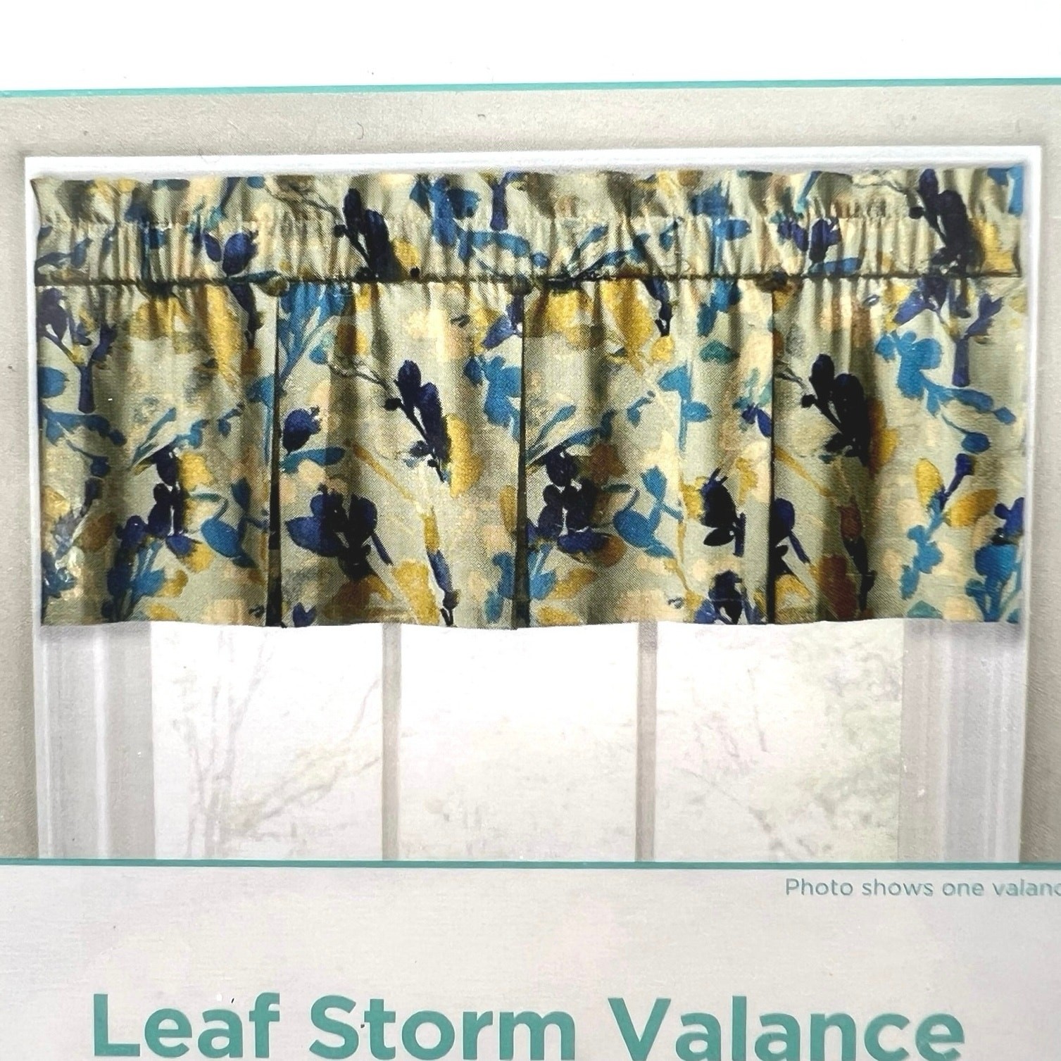 Waverly Leaf Storm Window Valance 52×18 Indigo Blue Gold Cotton Rod and Pocket