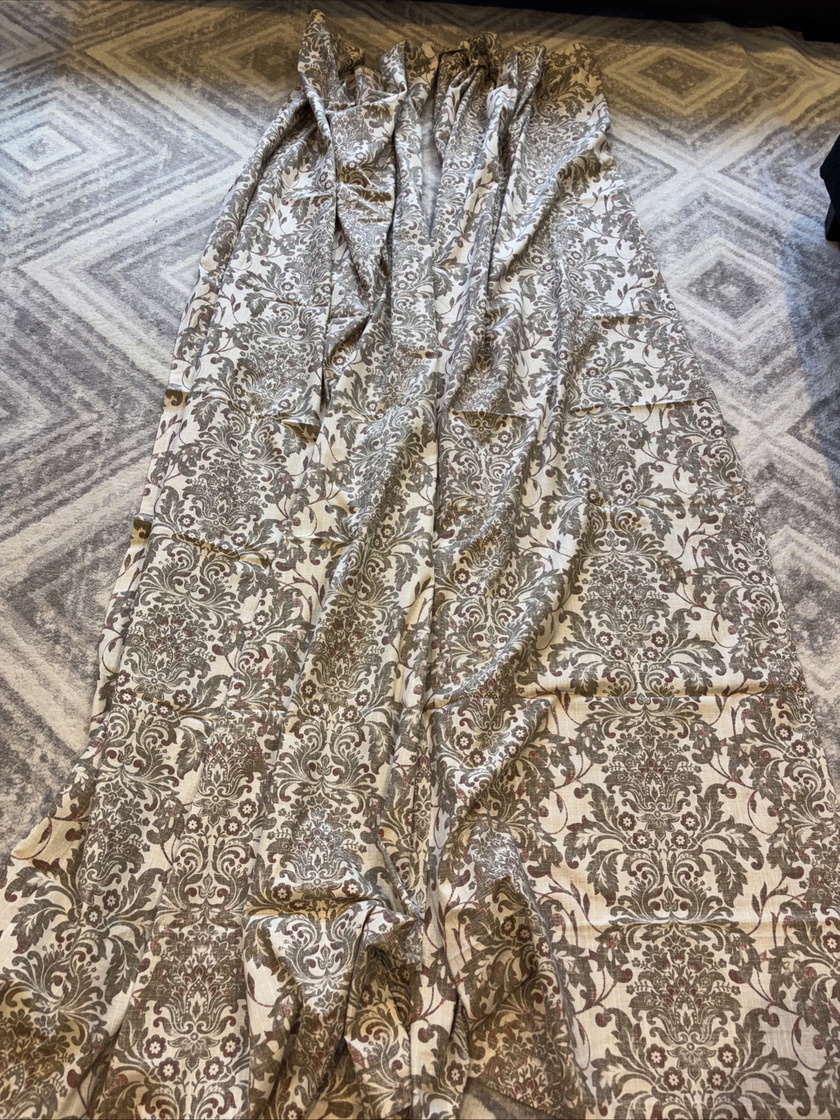 NEW 2 Bombay Company 49” X 94” Curtain Panels Brocade Neutral Unlined