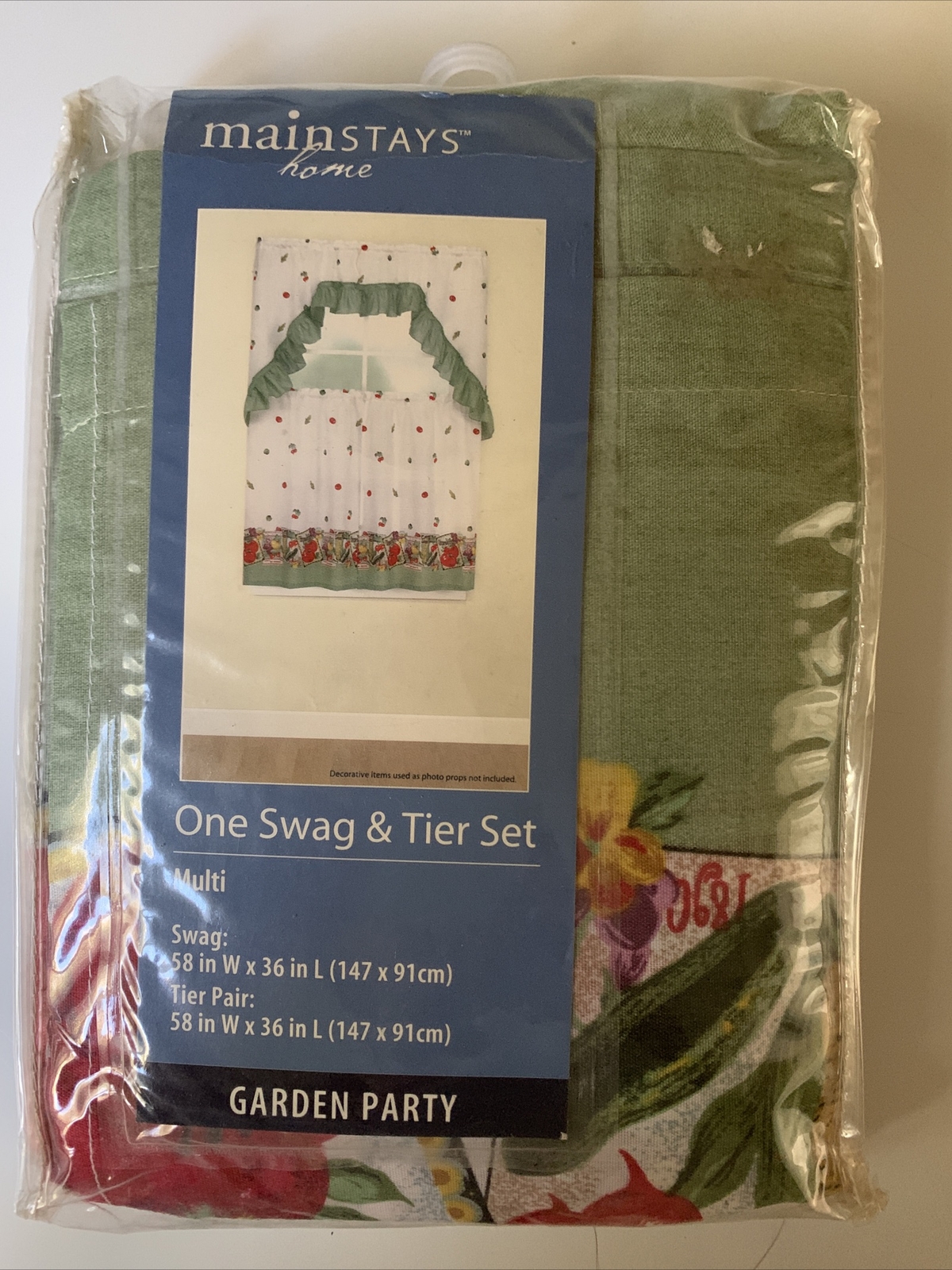 Mainstays Kitchen Curtain Set Tier & Swag GARDEN PARTY Pattern Veggies NEW