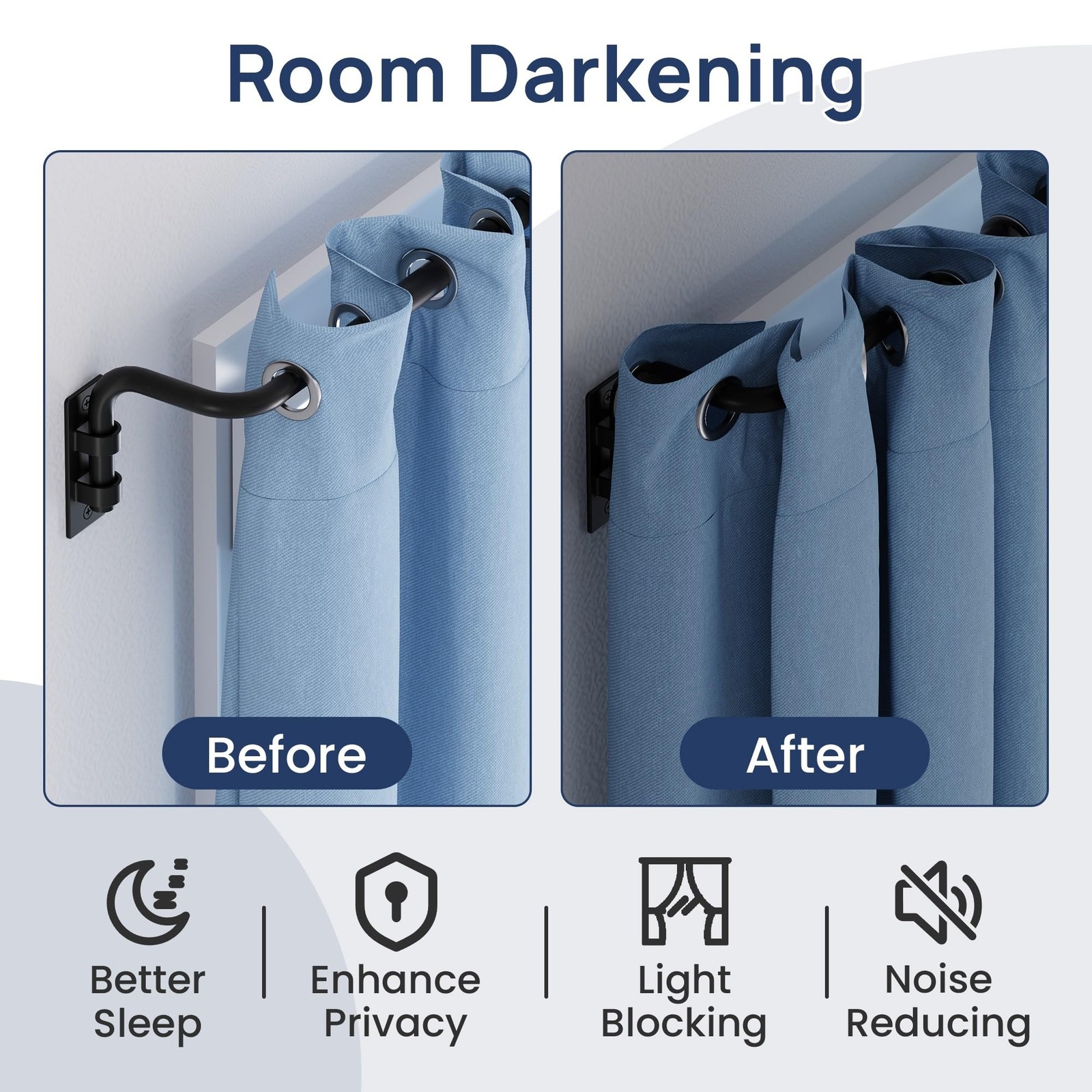 Blackout Curtain rod for windows 48 to 84, Wrap Around Curtain Rods for Bedro…