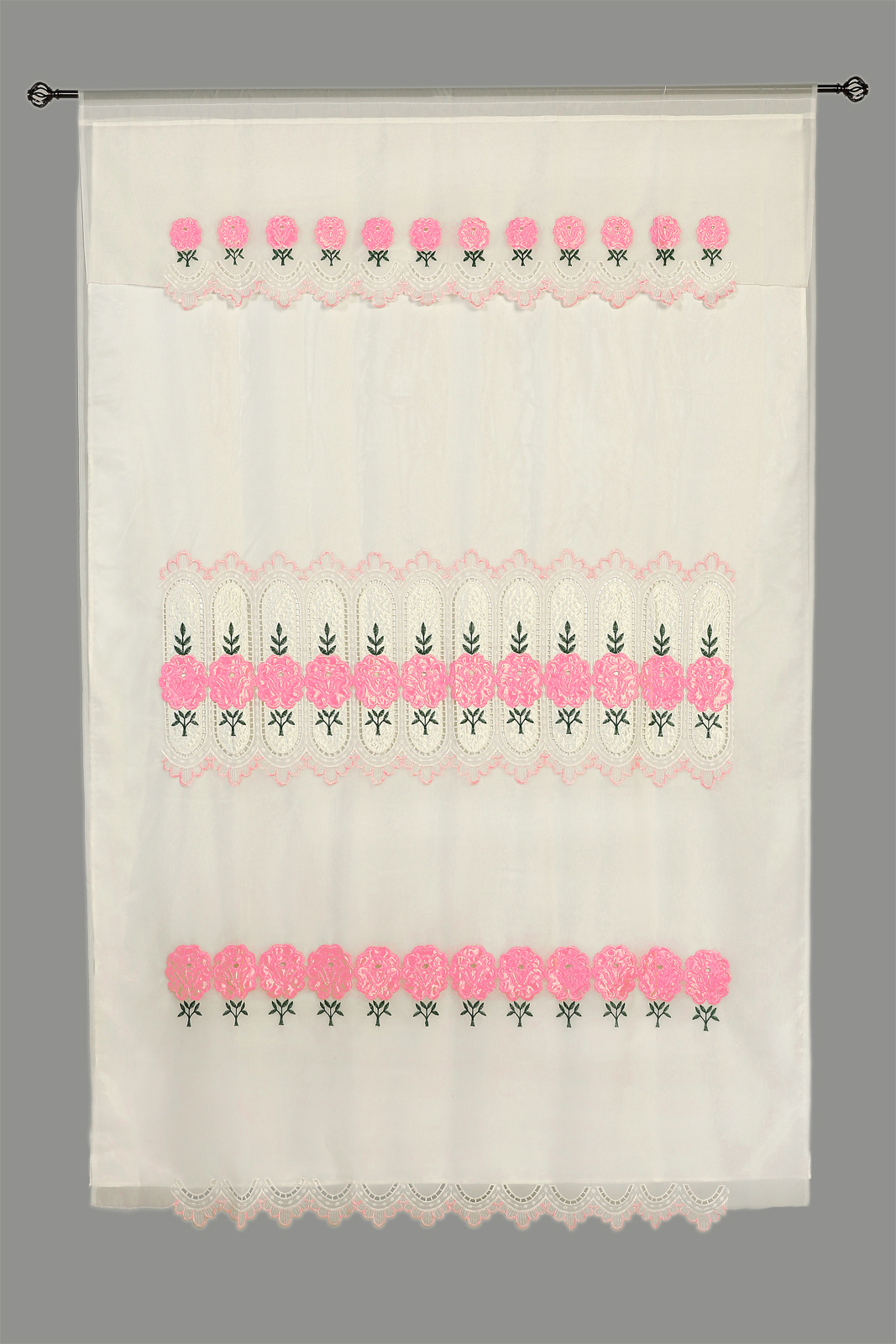 Pink Floral Embroidery Satin Sheer Layer Panel Window Treatment Curtain 60×90″